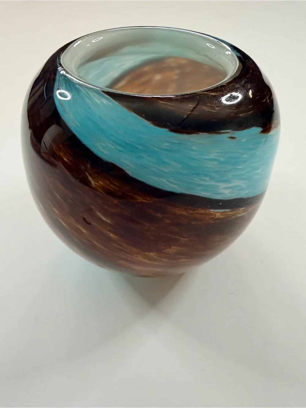 Handblown Brown and Turquoise Glass Vase
